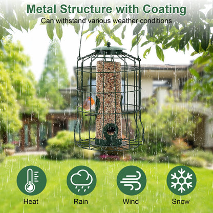 1Pc Outdoor Wild Bird Feeder Squirrel-Proof Chew-Proof Metal Hanging Seed Feeder With 4 Feeding Port For Small Songbirds - DropOnline.co