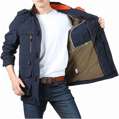 Men's Hooded Outdoor Jacket - Medium-Long Plus Size Casual Coat