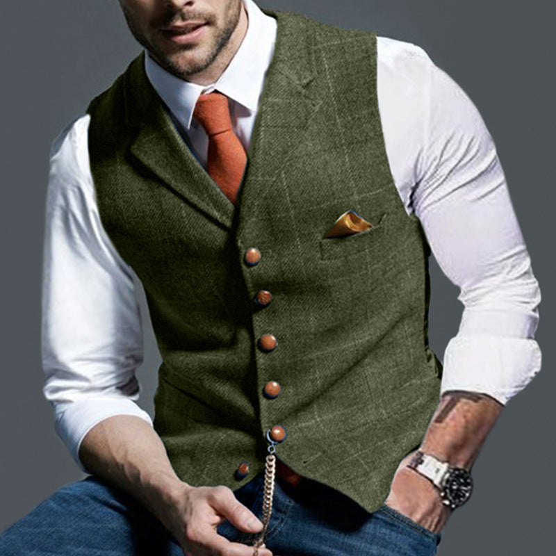 Men's Casual Lapel Plaid Slim Fit Vest - Classic Business Waistcoat
