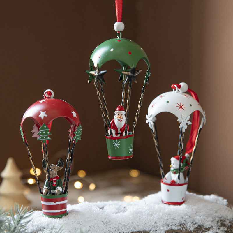 Nordic Iron Christmas Hot Air Balloon Pendant - Santa Snowman Elk Parachute Decoration - DropOnline.co