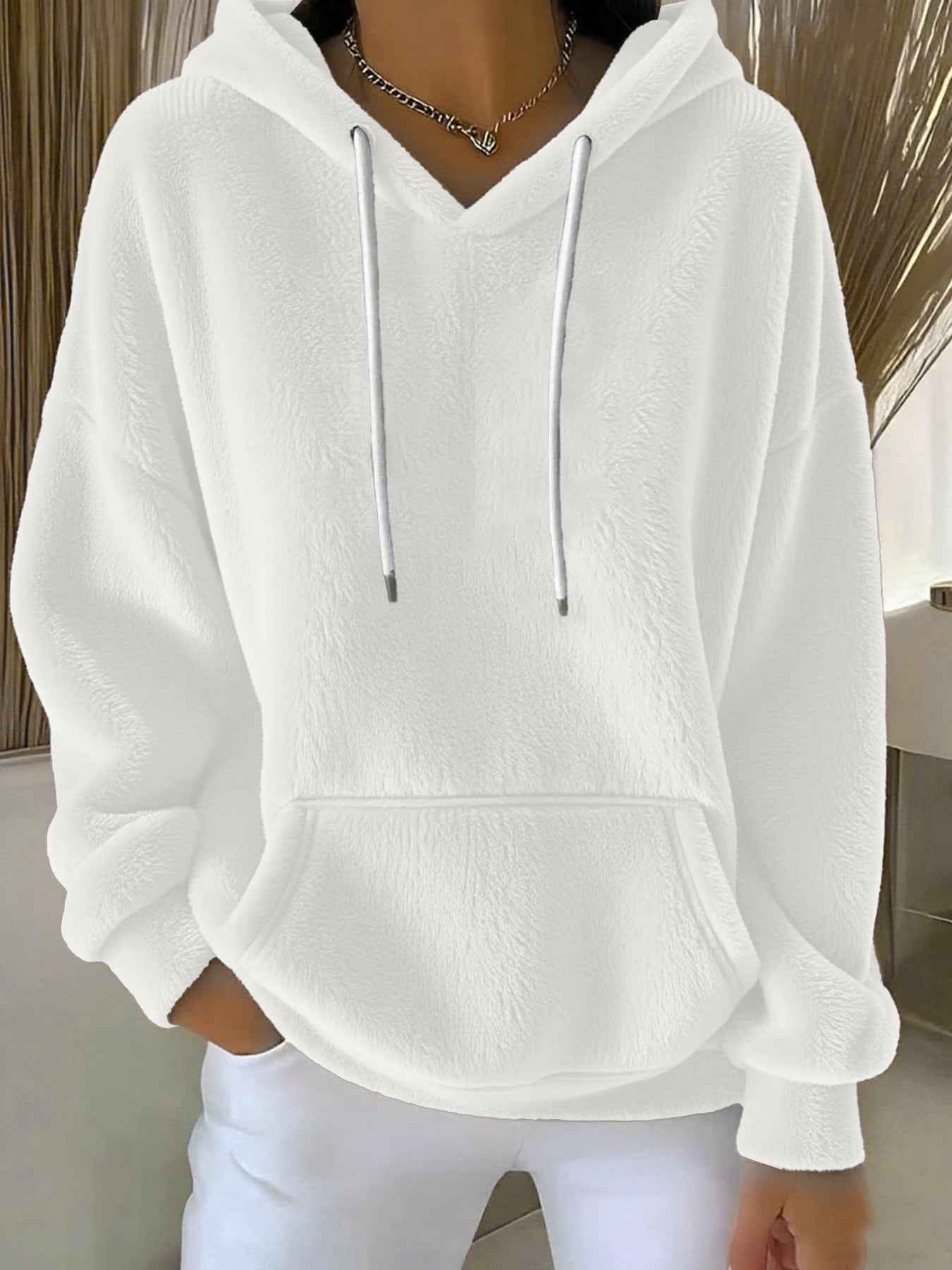 Women's Solid Color Lamb Fleece Lined Versatile Sweatshirt For Autumn And Winter
