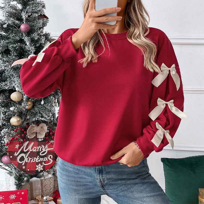 Sweet Bow Decorated Long Sleeve Sweatshirt