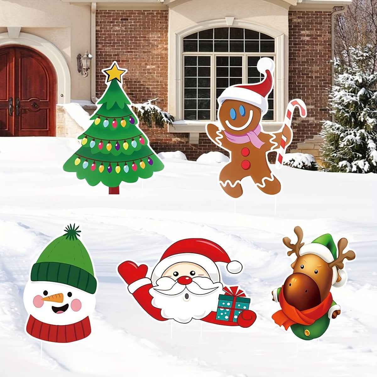 5 Pack Christmas Outdoor Yard Signs with Stakes - Tree Reindeer Santa Gingerbread - DropOnline.co