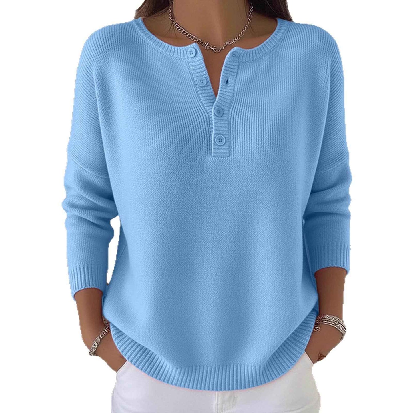 Woolen Button V-Neck Women's Sweater