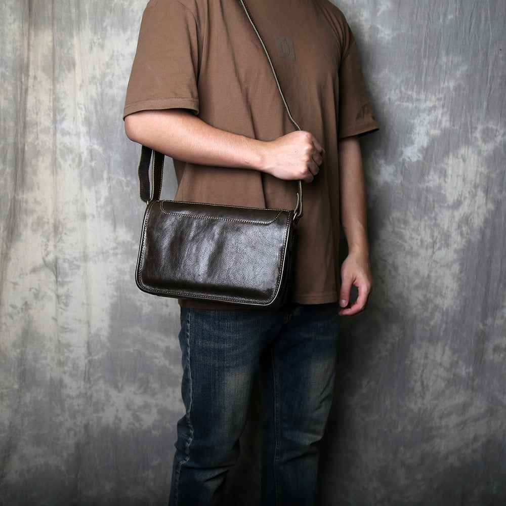 Men's Genuine Leather Crossbody Shoulder Bag Handmade