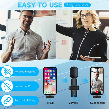Wireless Lavalier Lapel Microphone For IPhone IPad Professional Wireless Clip Mic - Cordless Omnidirectional Condenser Recording Mic For Interview Video Podcast Vlog YouTube - DropOnline.co