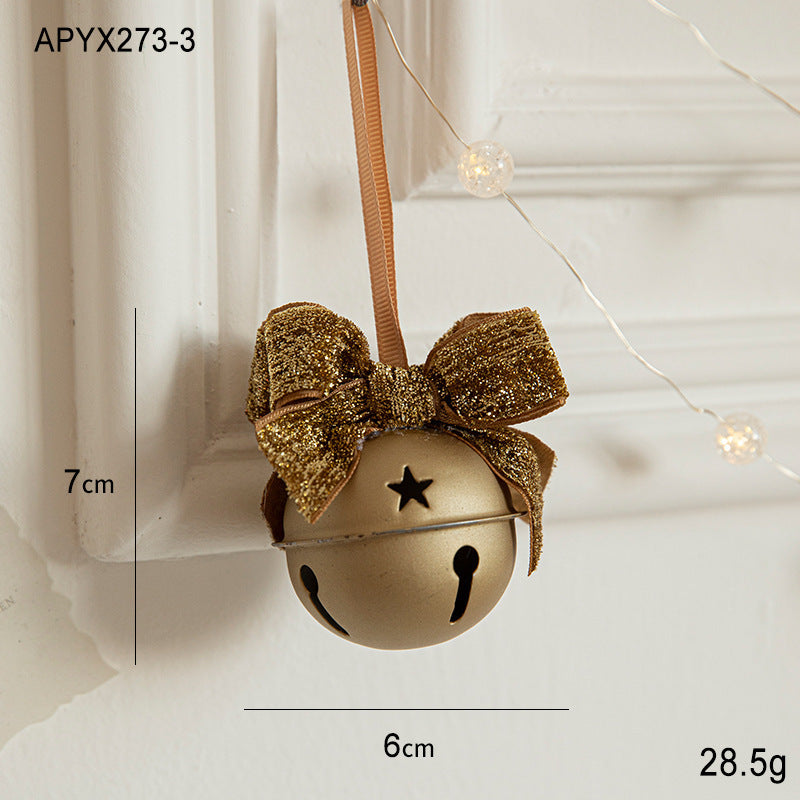 Christmas Velvet Bow Bell Pendant - Wrought Iron Jingling Hanging Decoration
