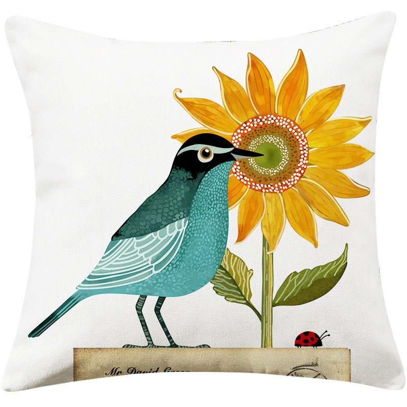 Country Pastoral Flower And Bird Cushion Cotton And Linen Pillowcase