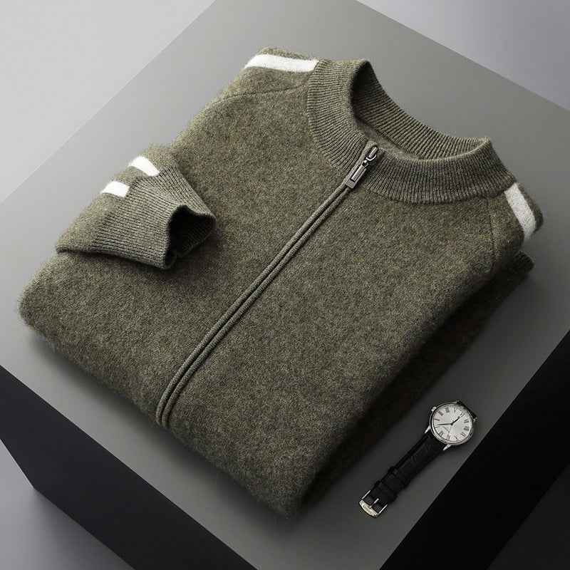 Fashionable All-match Casual Woolen Sweater Four Flat Air Layer Thickened Half Turtleneck Pure Wool Cardigan