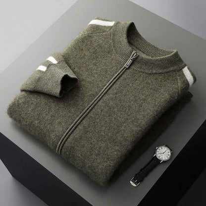 Fashionable All-match Casual Woolen Sweater Four Flat Air Layer Thickened Half Turtleneck Pure Wool Cardigan