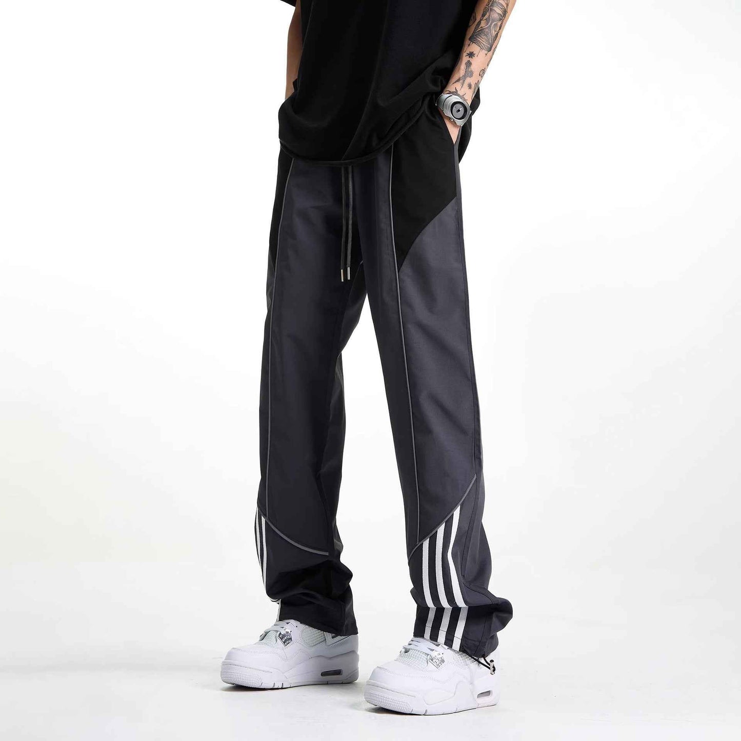 Men's Patchwork Striped Straight-Cut Casual Pants
