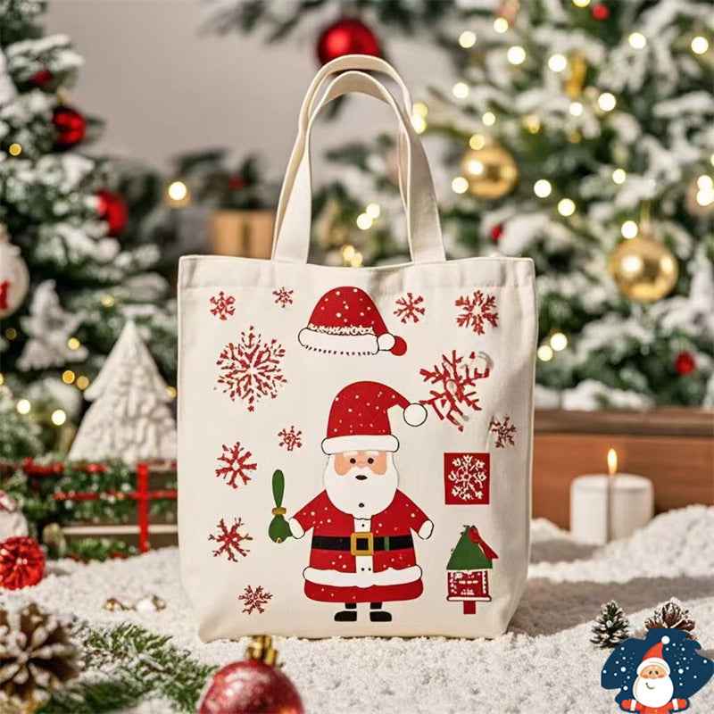 Santa Claus Gift Christmas Eve Portable Canvas Bag - Holiday Gift Bag
