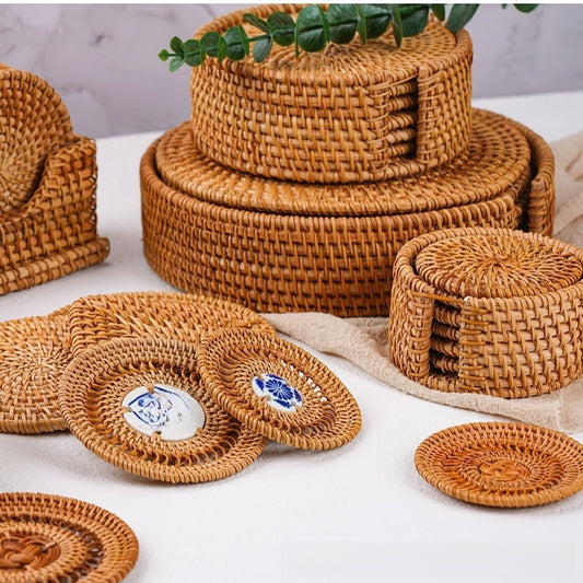 Eco-Friendly Woven Coasters - Natural Autumn Vine Material Set