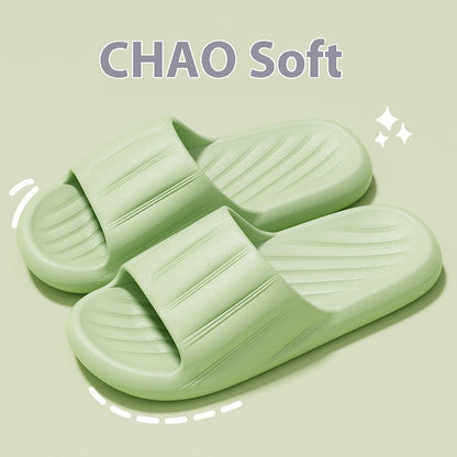 Fashion Solid Color Striped Home Slippers Summer Thick Bottom Non-slip Bathroom Slipper Women Men Couples Shoes - DropOnline.co