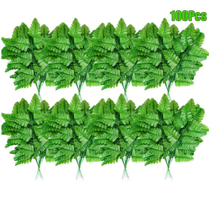 Artificial Fern Leaves Stem Green Cemetery Leaf Picks Wedding Flower Arrangements - DropOnline.co