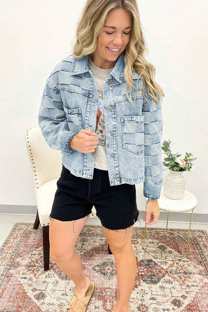 Women's Loose Casual Checkered Denim Jacket