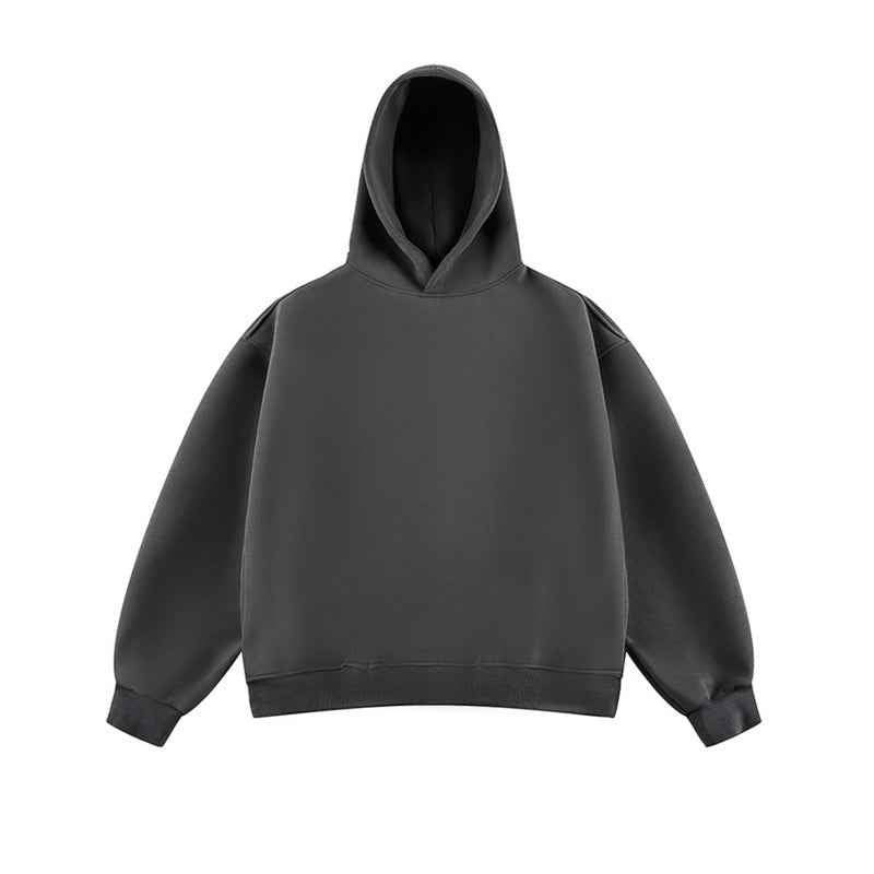 Short Wide Fleece Hooded Sweatshirt For Men And Women In American Solid Color