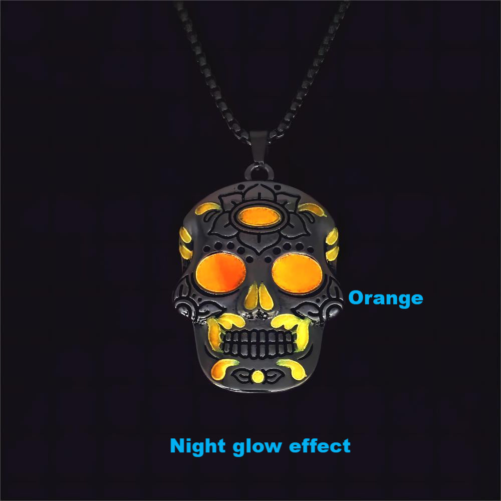 Halloween Luminous Skull Necklace - Day of the Dead Lotus Pattern