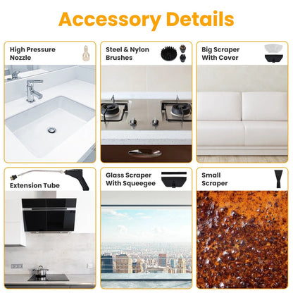 1500W Handheld High Temperature And Pressure Steamer Cleaner With 1200ML Tank 8 Accessories 6 Steam Levels Digital Display Handle Control For Dirt Grease Grout Tile Floor Couch Car - DropOnline.co