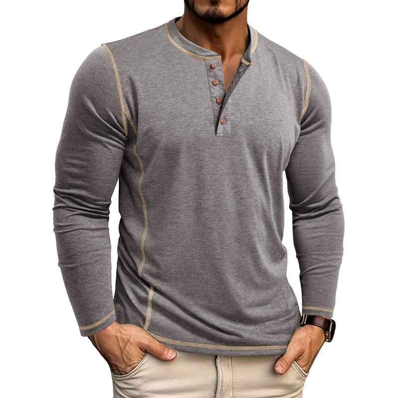 European And American Men's Henley Shirt With Four-button Top