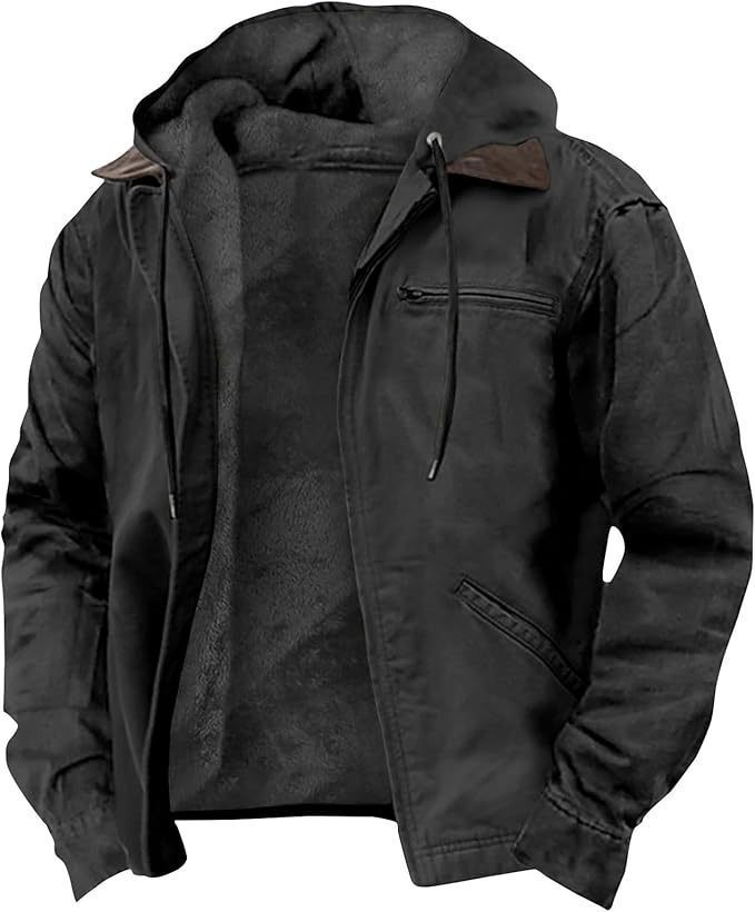 Men's Hooded Zipped Cotton-Padded Jacket - Winter Warm Outerwear