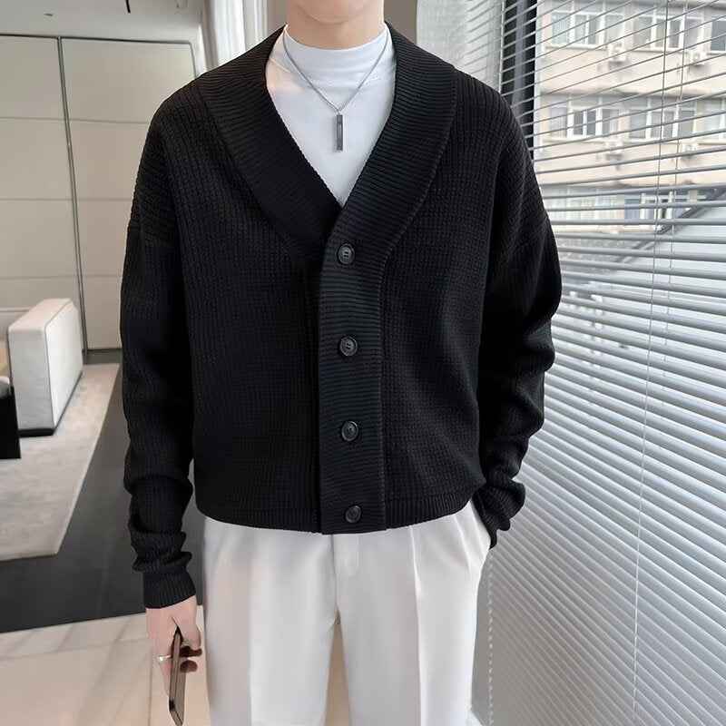 Regular Slim-fit Beauty, Autumn Men's Loose Black Cardigan Sweater