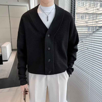Regular Slim-fit Beauty, Autumn Men's Loose Black Cardigan Sweater