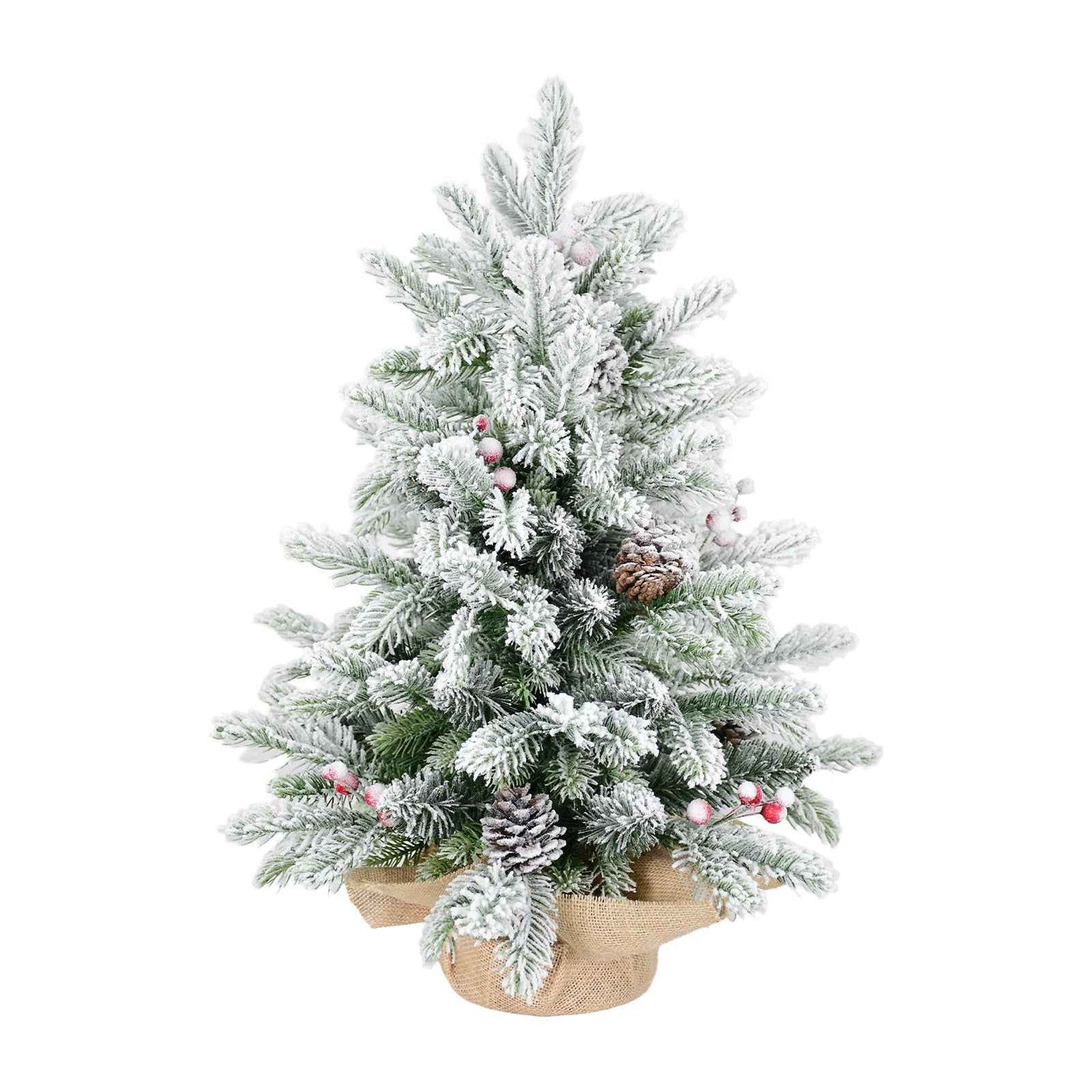 3ft Tabletop Christmas Tree - Snow Flocked with Pine Cones & Red Berries