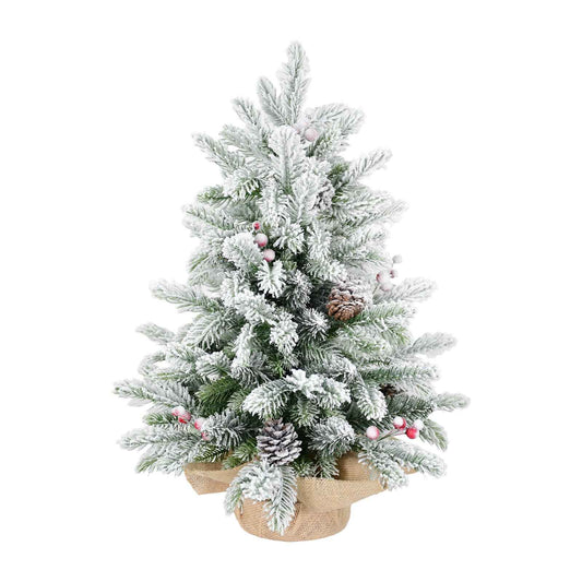 3ft Tabletop Christmas Tree - Snow Flocked with Pine Cones & Red Berries