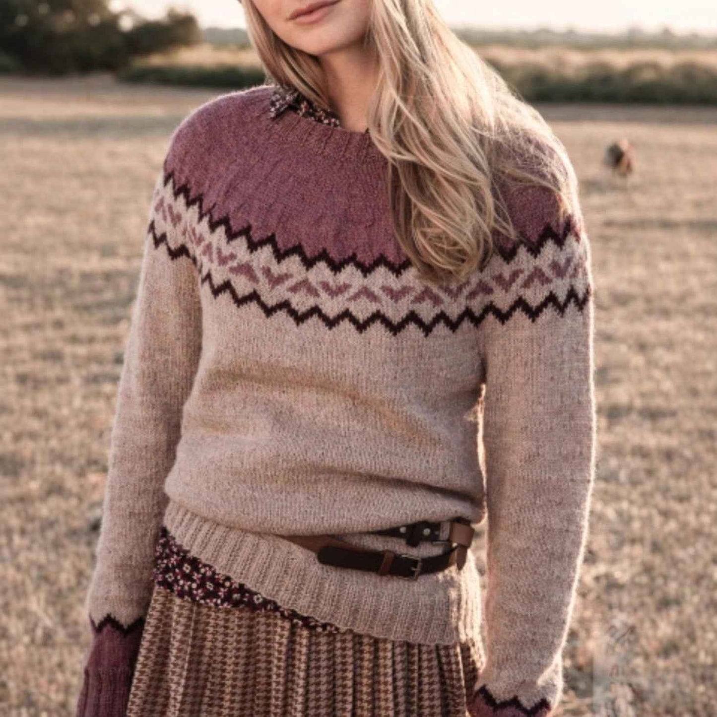 Women's Round-neck Color-block Loose Sweater