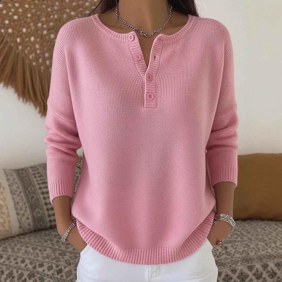 Woolen Button V-Neck Women's Sweater