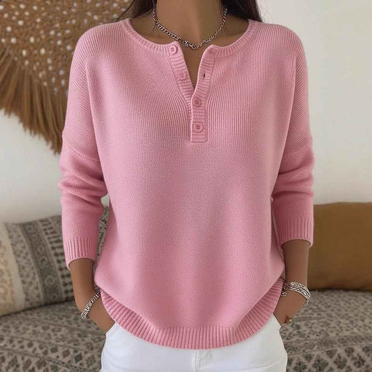 Woolen Button V-Neck Women's Sweater