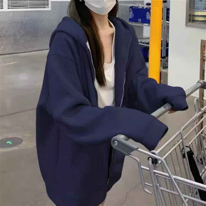 Hooded Loose All-matching Zipper Cardigan Sweater