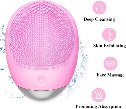 High Frequency Vibration Silicone Facial Cleansing Brush USB Rechargeable Electric Waterproof Silicone Facial Cleanser Thanksgiving Gift Christmas Gift Unisex - DropOnline.co