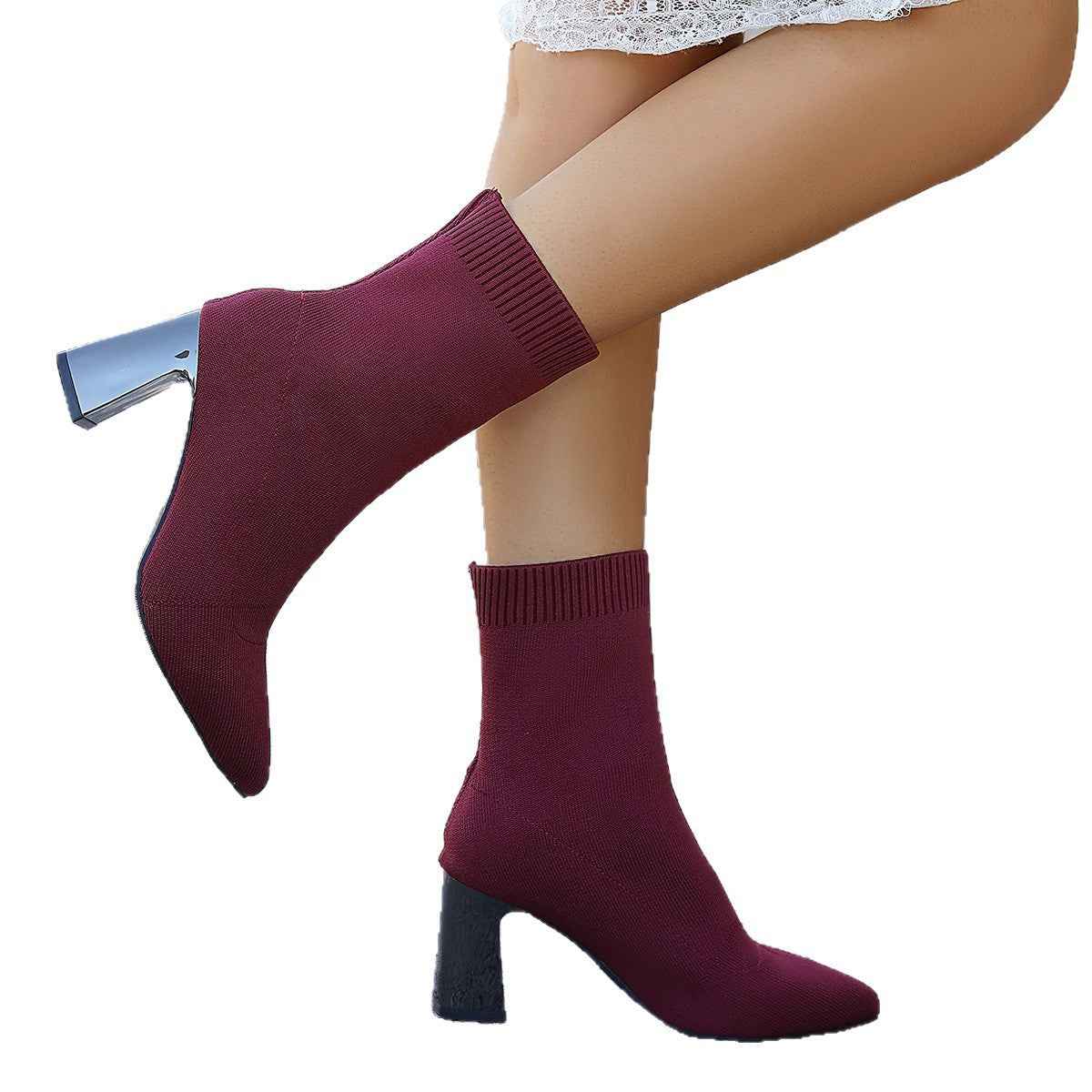 Plus-size Slimming Fly-knit High-heel Fashion Boots