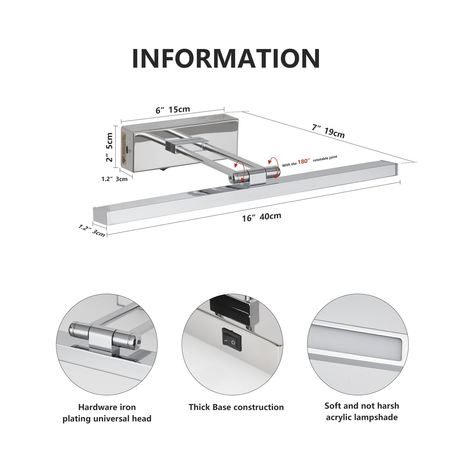 Battery Picture Light, 16 Inch Wireless Picture Light For Painting With Remote,Full Metal Rechargeable Art Light,Wall Sconce Display Lighting For Portrait, Photo Frame,Gallery, -Chrome