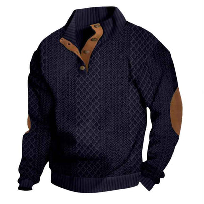 Men's Stand Collar Jacquard Knit Pullover Sweater - Long Sleeve Textured Pattern