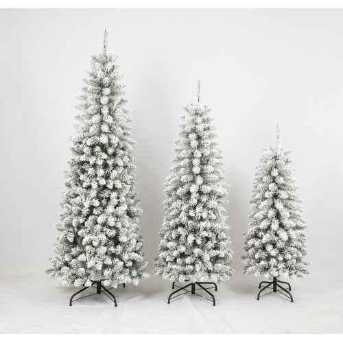3 Pcs Flocked Artificial Christmas Tree Set with Lights - 4ft 5ft 6ft Snow Trees