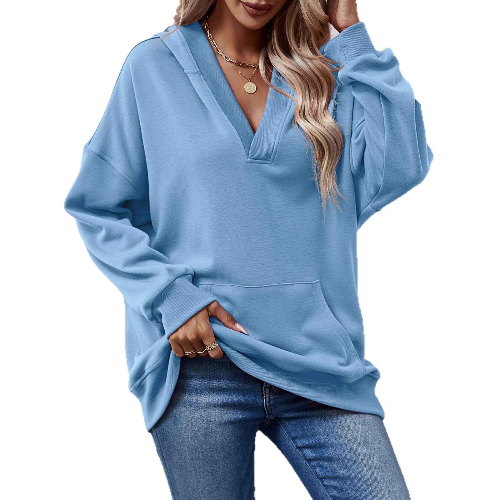 Hooded Kangaroo Pocket Long Sleeve Women's Plus Size Sweater