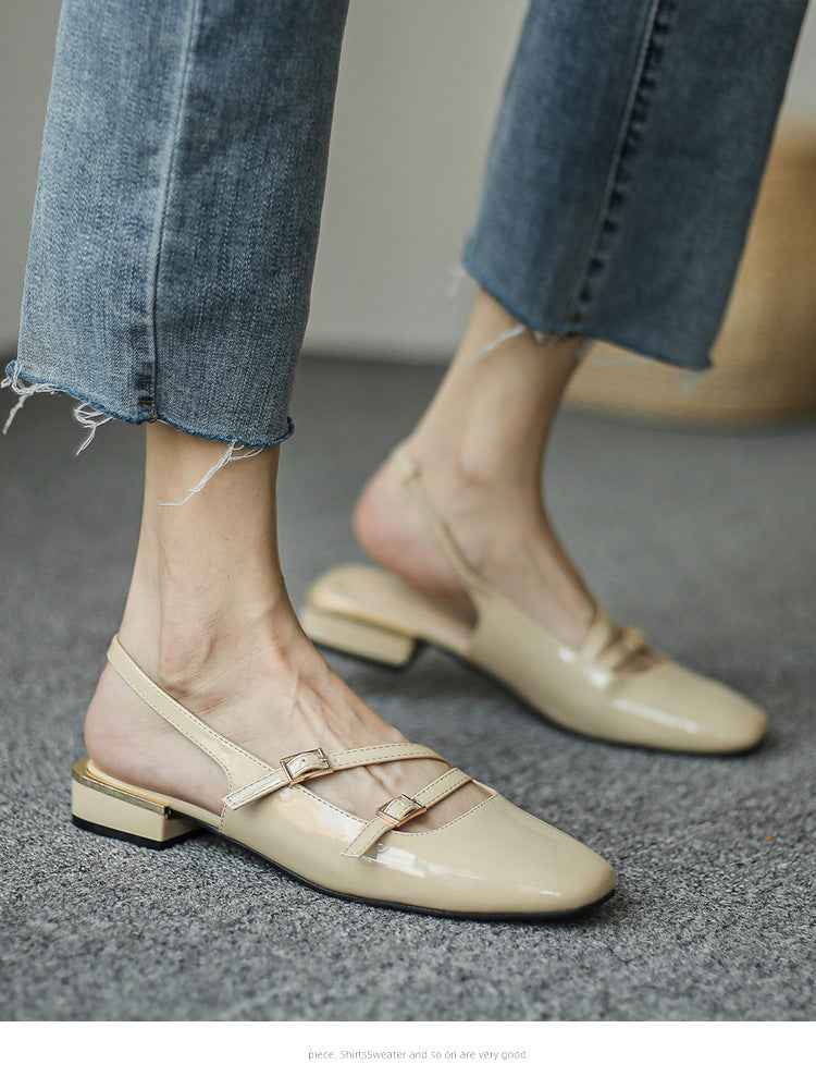 Women's Square-toe Low-block-heeled Closed-toe Pumps