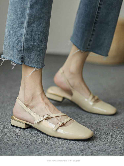 Women's Square-toe Low-block-heeled Closed-toe Pumps