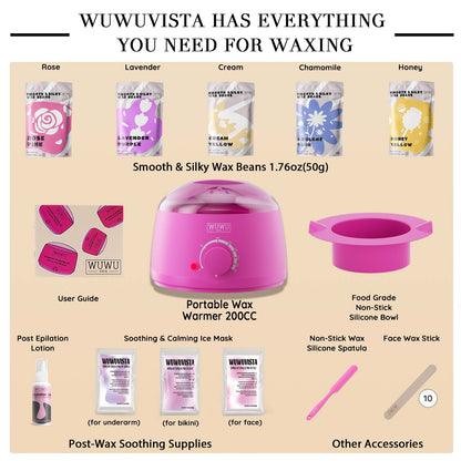 Waxing Kit WUWUVISTA 23 Items Hair Removal Wax Kit With Wax Warmer Waxing Beads For Face, Brazilian, Full Body, Bikini, Sensitiive Skin  Skin Suitable For Plugs Of American, European Specification - DropOnline.co