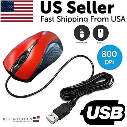USB 2.0 Optical Wired Scroll Wheel Mouse For PC Laptop Notebook Desktop Red Mice - DropOnline.co