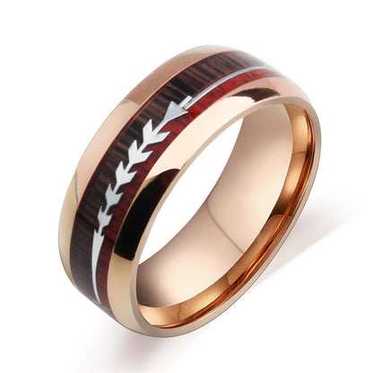 Stainless Steel Wood Grain Arrow Inlaid Ring - DropOnline.co