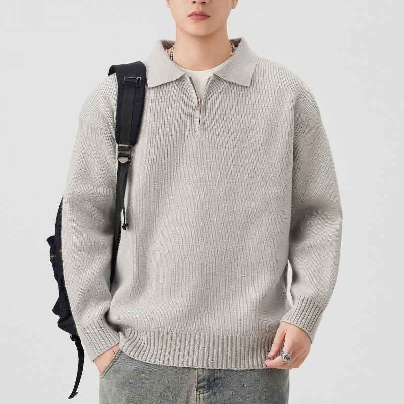 Turn-down Collar Half-zip Sweater Loose Commuting Knitwear