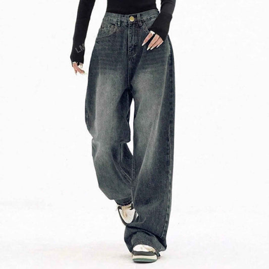 Fleece Padded Jeans Women's American Retro Street Wide Leg