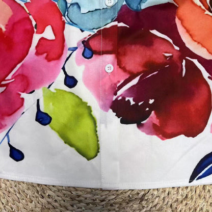 Women's Notch Lapel Long Sleeve Blouse With Colorful Floral Print - Chest Pocket Button-Up Shirt For Spring&Fall - DropOnline.co