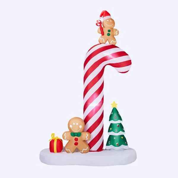 8.2FT Inflatable Giant Candy Cane with Gingerbread Men - LED Christmas Yard Decoration - DropOnline.co