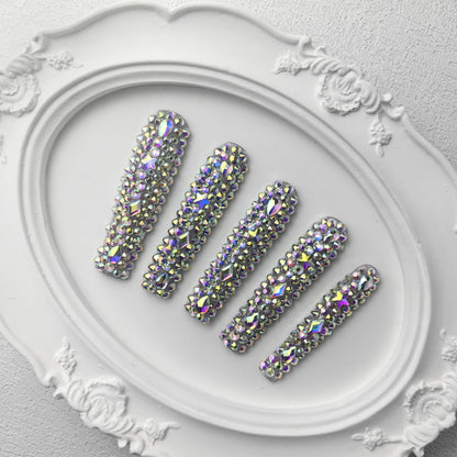 GGddsha 2025 Long Novel Design And Reusable PMMAAcrylic Press On Nails  Handmade Nails Full CoverLuxurious 3D Crystal False Nails With Box Gifts,Stellar Shine - DropOnline.co