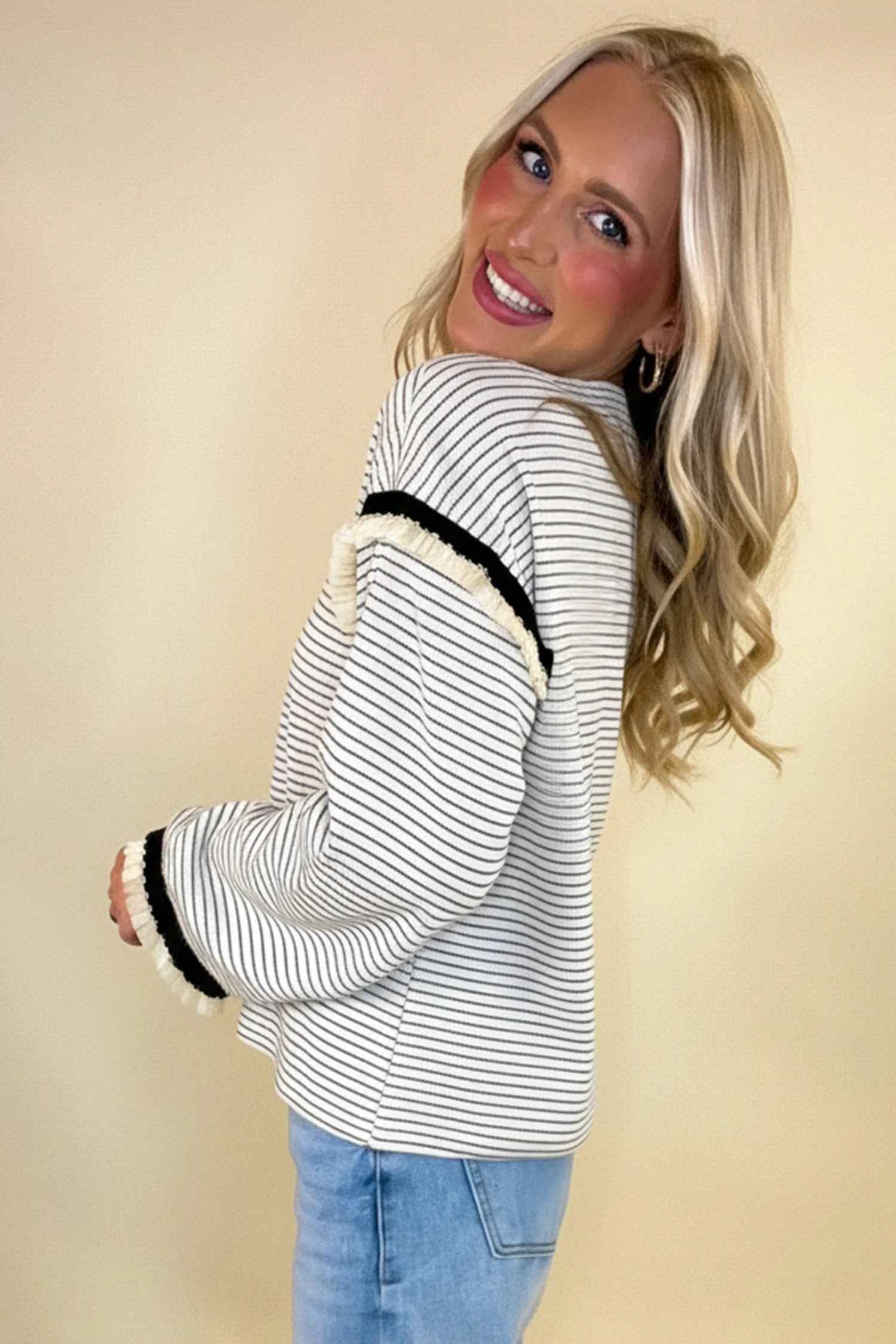 Women's Casual Color-block Striped Round-neck Loose Top